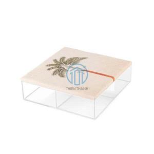 Caja cuadrada de acrílico con cubierta de lino Organizador de almacenamiento personalizado Hecho en Vietnam - Product Image 2