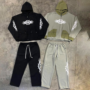 ชุดวอร์มมีฮู้ดแบบรูดซิปสำหรับผู้ชายชุดล้างแบบเต็มตัวทำจากผ้าคอตตอนหนาเสื้อแขนบานผ้าปักลายสำหรับใส่เล่นกีฬาฤดูหนาว - Product Image 1