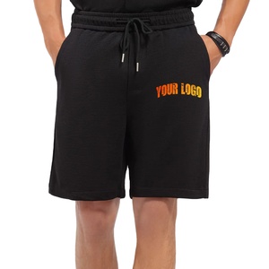 High Street High Quality 100% Cotton Breathable Man Jogger Custom Screen Printed logo Heavyweight Solid <b>Black</b> Men's <b>Shorts</b> - Product Image 1