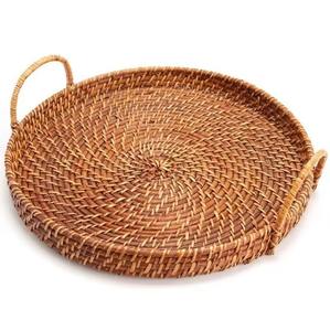 Ensemble de 2 plateaux en rotin avec travail en verre Plateaux de service élégants pour la décoration intérieure pour la table à manger de la cuisine ou l'affichage de collations de thé d'Inde - Product Image 4