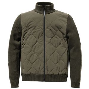 <b>Mens</b> Tailored Hybrid Zip Sweater <b>Knit</b> Body Quilted Panel Smart Casual Outerwear Long Sleeve Jacket - Product Image 1