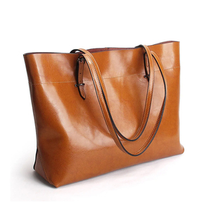 Bolsos de hombro grandes de piel auténtica con cremallera para mujer, logotipo impreso personalizado con bolsillos exteriores, lona de algodón lisa - Product Image 1