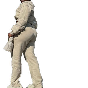 Sweat à capuche et pantalon droit en molleton 100 % coton pour femme, style vintage, effet vieilli, avec broderie zippée, motif uni, séchage rapide - Product Image 4