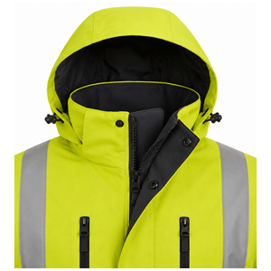 Parka de sécurité haute visibilité réfléchissante, vert citron graphite, résistante à l'eau, à capuche, pour adulte, vêtements de travail industriels, vente en gros personnalisée OEM ODM - Product Image 4