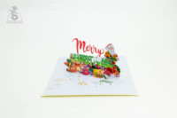 Feliz Navidad texto OEM personalizado 3D Pop-Up Navidad tarjeta de felicitación corte láser papel artesanal con sobre para artesanía regalo de Navidad