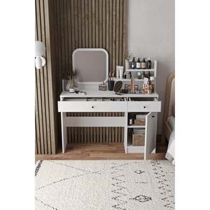 Harmony Eco-Friendly Makeup Vanity Table <b>Adjustable</b> <b>Square</b> Mirror 2 Drawers Modern Dressing Table Bedroom Furniture Desk White - Product Image 1