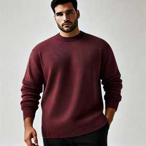 Sweat-shirt à col rond en coton biologique pour homme, couleur unie, tricot côtelé d'hiver, options de tailles plus grandes disponibles - Product Image 5