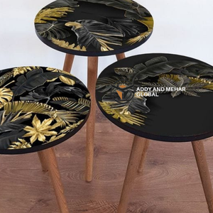 Luxury Black Wooden <b>Stool</b> with Intricate Enamel Artwork Handcrafted Decorative Accent Furniture - Product Image 5