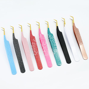 45 Degree Angled Volume Tip Lash Tweezers Fiber Tip Eyelash Extension Beauty Tool Diamond Grip with <b>Glitter</b> Pantone Color - Product Image 3