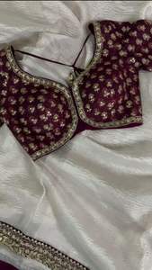 Hermoso Sari de diseñador de seda con hilo y secuencia de trabajo para ocasiones de fiesta - Product Image 5