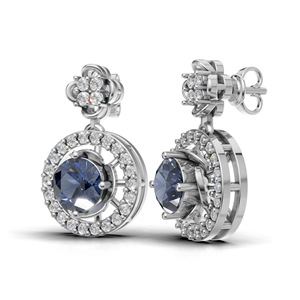 ต่างหูทรงหยดน้ำประดับเพชรบลูฟลอรัลฮาโล ทองคำ 18K สไตล์คลาสสิก - Product Image 2