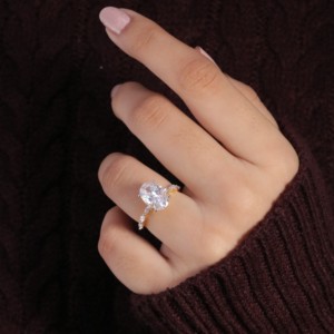 แหวนหมั้นเพชร925สเตอริงสีเงินสเตอร์ลิงวงแหวนแบบซ่อนประดับเพชรวงแหวนแต่งงานแบบวงรี - Product Image 2