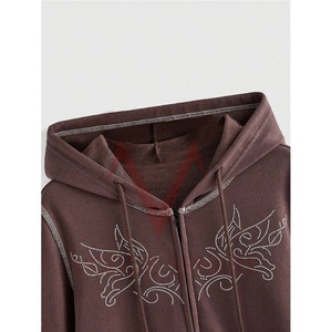 Haute Qualité Professionnel Surdimensionné Fermeture Éclair À Capuche Logo Personnalisé Impression Street Wear Strass pour Hommes Hiver Nouveau Design - Product Image 4