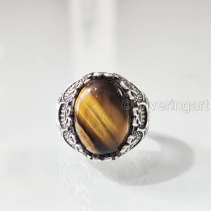 Grossiste Bague Mans Oeil de Tigre Naturel Pierre Précieuse Bague de Naissance de Juin Toutes Tailles Bijoux de Noël Lourds Bague en Argent Sterling 925 - Product Image 4