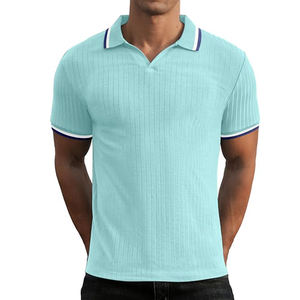 เสื้อเชิ้ตคอวีเข้ารูปสำหรับผู้ชายปกกอล์ฟแขนสั้นพิมพ์ลายลำลองป้องกันรอยยับ XL ระบายอากาศ - Product Image 1