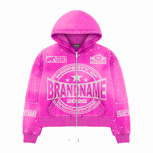 เสื้อฮู้ดพลอยเทียมสำหรับผู้ชายผู้หญิงเสื้อสเวตเชิ้ตมีซิปประดับคริสตัลระยิบระยับแฟชั่นฮิปฮอป - Product Image 3