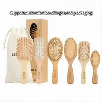 Ensemble de Brosses à Cheveux Plates en Bambou avec Logo Personnalisé, Démêlantes et Biodégradables pour Massage du Cuir Chevelu