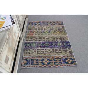 Petit tapis turc vintage 3,1x4,2 pieds, tapis en laine marocain bleu violet - Product Image 3