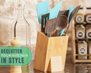 Bamboo <b>Utensil</b> <b>Holder</b> for Countertop - Large Upright Modern Organizer - <b>Utensil</b> Crock for <b>Kitchen</b> Counter - Product Image 3
