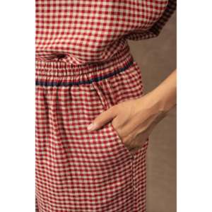 DVE DITYAA Pantalon en lin tissé à la main, taille haute, coupe large, respirant, technique froissée, motif à carreaux cramoisie, pour l'été, pour filles, 3XL - Product Image 3