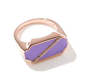 Anillo de Plata S925 con Baño de Oro de 14K, Diseño Grueso, Esmalte Violeta y Circonita Cúbica, Personalizable para Venta al por Menor, OEM, ODM desde Tailandia - Product Image 1