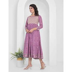 Robe longue Anarkali en coton, imprimé violet, vêtements américains - Product Image 5