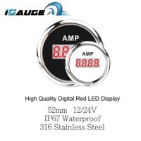 52mm IP67 Étanche Blanc Façade Chrome JANTE Numérique Rouge LED 12V 24V Bateau Automobile Générateur Ampèremètre Jauge