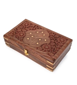 <b>Wooden</b> <b>Jewellery</b> Box with Brass Inlay for Women Hand carved Multipurpose Storage Vintage Decorative Chest Trinket Holder Gift - Product Image 4