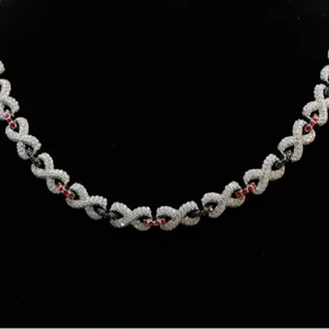 Collar cubano de cadena con eslabones de plata 925 chapada en plata, con diamantes de moissanita, estilo hip hop personalizado, para hombres y mujeres. - Product Image 2