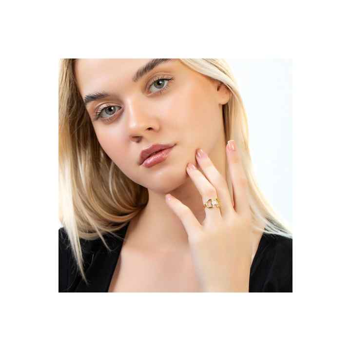 Zircon Stone "belt" Design Gold Color 925 Sterling Silver Women's Ring