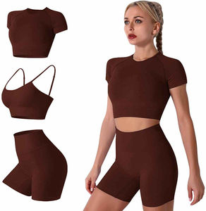 Ropa de moda Color sólido Estampado Fitness Mujeres Yoga Set Gimnasio Ropa activa Fitness Mujeres Yoga Conjuntos cortos - Product Image 6