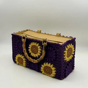 Pochette pour femme en crochet fait main, motif rose en bambou, avec fermeture éclair, accessoire de sac en tricot camélia, sac à main en coton élégant, imperméable, avec bandoulière chaîne - Product Image 3