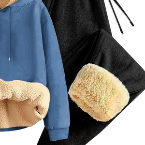 Denim Blue Fleece <b>Lined</b> <b>Hoodie</b> Tracksuit With Warm Jogger Pants For Men Women Winter Heavyweight Casual Sportswear Wholesale OEM - Product Image 3