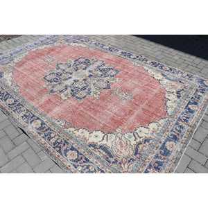 Tapis vintage 6,9 x 10,6 pieds, tapis turc surdimensionné, tapis patchwork rouge et bleu - Product Image 4