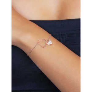 Alluring <b>Silver</b> & Rose Gold Diamond <b>Bracelet</b> with <b>Charming</b> Heart Design Elegant Jewelry - Product Image 1