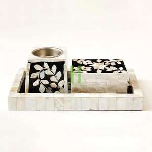 Ramadan Gift Occasion Set Mother Pearl Incense <b>Burner</b> Handmade Tealight <b>Candle</b> Holder with Arabic Set Design for Home Decoration - Product Image 2