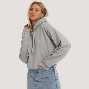 Sweat à capuche court gris chiné pour femmes 100% coton surdimensionné Streetwear pull doux polaire Premium décontracté sweats à capuche pour femmes - Product Image 1