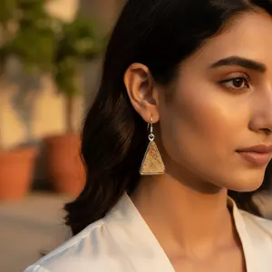 Boucles d'oreilles vintage pour femmes en argent 925 avec pierre de jaspe, plaquées or 18 carats, bijoux pendantes avec poire et diamant pour mariage - Product Image 2