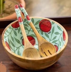 Bol de service en bois pour la décoration de table, la présentation de desserts et la restauration, avec finition émaillée intérieure, idéal pour les salades de fruits - Product Image 1