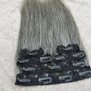Extensions de cheveux humains 100% naturels, gris, à clips, non traités, vierges, Remy, en trame, clips sans couture pour un volume et une longueur instantanés - Product Image 5