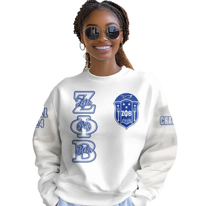 Zeta Phi เสื้อสเวตเตอร์คอกลมปักลายสำหรับผู้หญิงรุ่นเบต้าเสื้อสเวตเตอร์คอกลมสีฟ้า1920กรีกบริการ OEM - Product Image 4