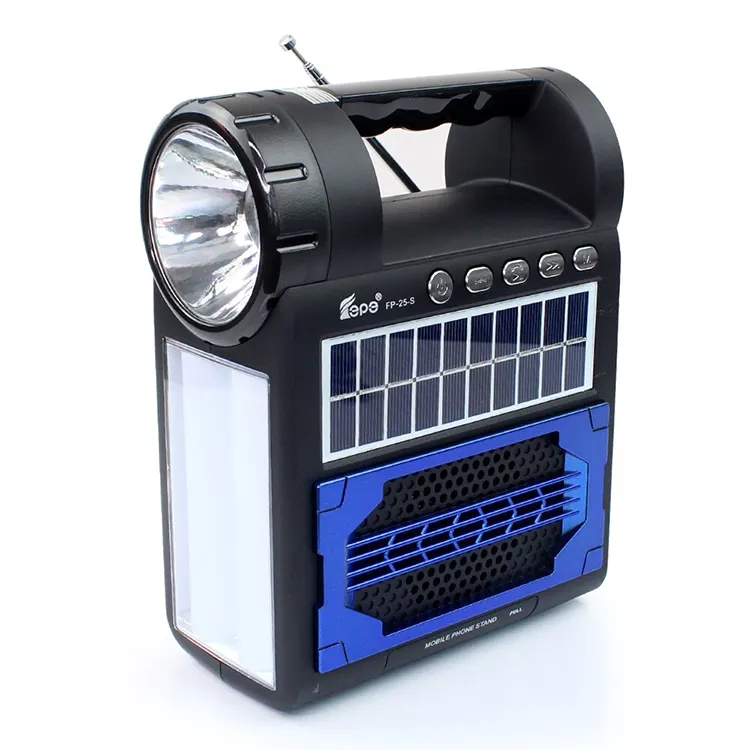 FP-25-S Solar Powered Rechargeable Am Fm Radio Fp25S Camping Light Solarspeaker Box Portable BT Speaker With Flashlight