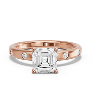 Anillo de Diamantes Asscher Tulip Basket con Banda Decorativa Elegante - Product Image 1