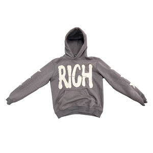 Parches bordados desgastados Sudadera con capucha Hombres Ropa de calle Sudaderas con capucha Logotipo áspero personalizado Sudaderas con capucha de algodón térmico - Product Image 3