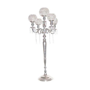 European Style Tall Floor <b>Standing</b> Wedding Hallway Decorative Nickel Plated <b>Crystal</b> Beaded Bowls Inexpensive Handmade Candelabra - Product Image 5