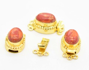 Fermoir de boîte ovale plaqué or 18 carats pour bijoux en pierres précieuses turquoise rouge 1-3 brins B693 taille 26X15X10MM pour la fabrication de composants - Product Image 3