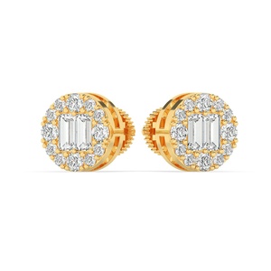 Pendientes de Botón Pequeños de Oro Amarillo y Blanco de 10 Quilates con Diamantes Naturales SI de Corte Brillante Redondo, Regalo de Aniversario - Product Image 2