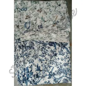 Jaipuri Sanganeri Screen Printed Floral Fabric For Pj Set Night Wear Soft Cotton Night Suit Getting Fabric bulk sale Clothing
