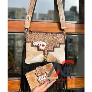 Nuevo bolso de mano de piel de vaca hecho a mano Real Western para mujer, bolso de noche elegante y embrague de piel con herramientas, Conjunto Combinado único - Product Image 1