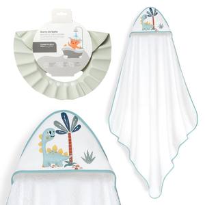 Juego de Toallas de Baño Dinosaurio Palma Mod con Gorro, 1x1 MT, Verde, Algodón Estampado con Dibujos Animados para Recién Nacidos, Accesorio de Baño - Product Image 1